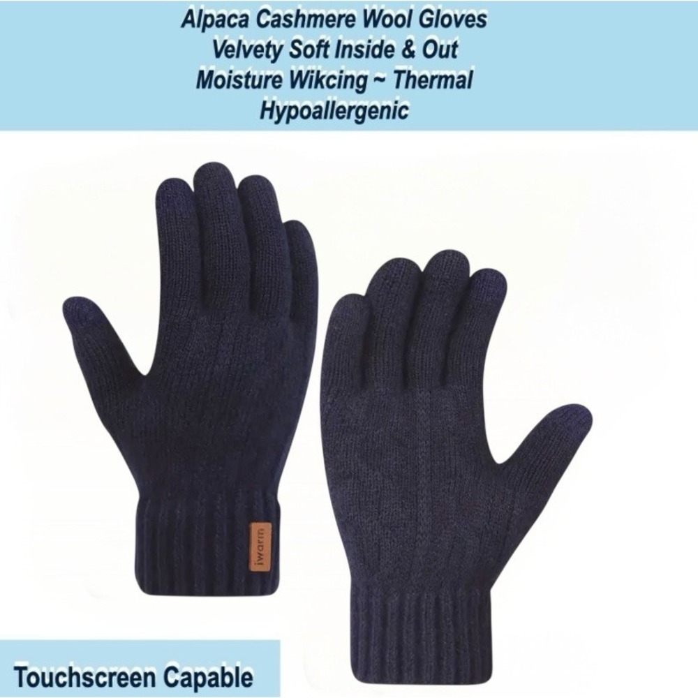 Unisex Alpaca Velvet Blend Winter Thermal Driving Gloves Blue Touchscreen LARGE